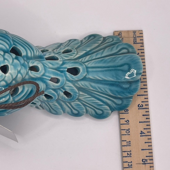 Blue Peacock Figurine Potpourri Sachet Holder Glaze Ceramic 7" - Picture 10 of 12